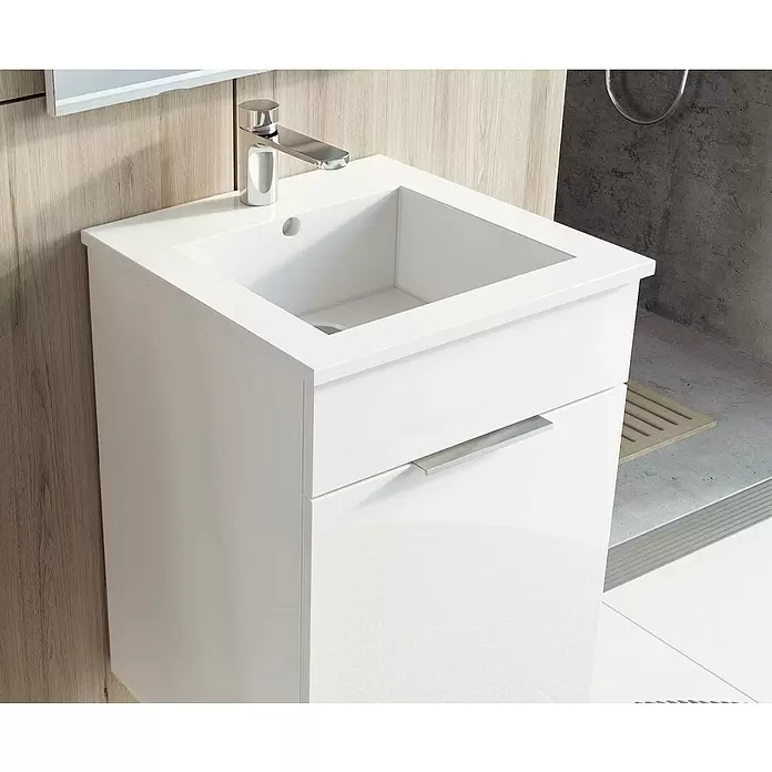 Badmöbel-Set Qubo Plus - 40 cm, 2 -tlg., Weiß, Hochglanz - Stimmungsaufnahme