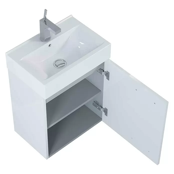 Badmöbel-Set Tiny - 45 cm, 2 -tlg., Weiß, Hochglanz - Diagonale Ansicht