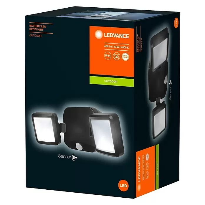 Ledvance Sensor-LED-Außenwandstrahler Double - 10 W, Schwarz, Bewegungsmelder, 2-flammig - Diagonale Ansicht