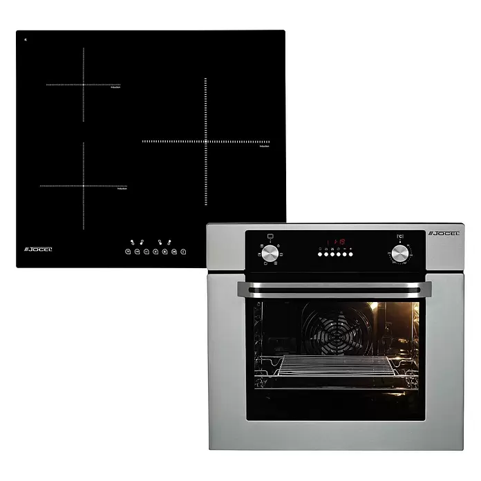 Jocel Set de horno empotrado JFE011183 e inducción JP3EI009111 - Zona de cocción: 3 zonas de cocción, Acero inoxidable/Negro - Vista frontal