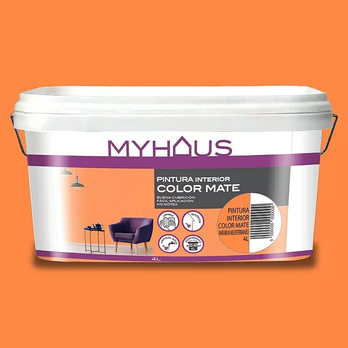 Pintura para paredes Myhaus - Naranja Mediterráneo, 4 l, Mate - Vista frontal