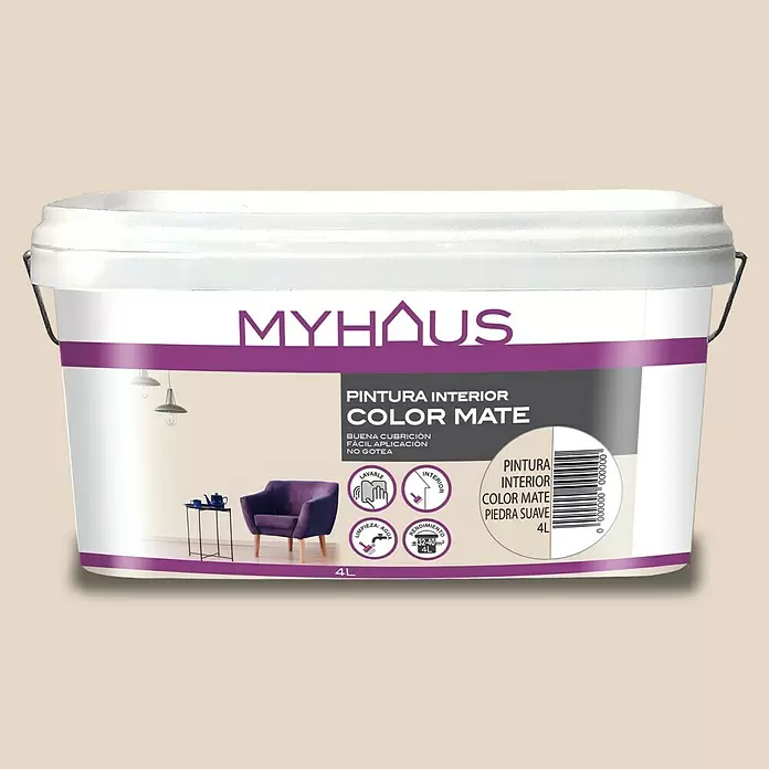 Pintura para paredes Myhaus - Piedra suave, 4 l, Mate - Vista frontal