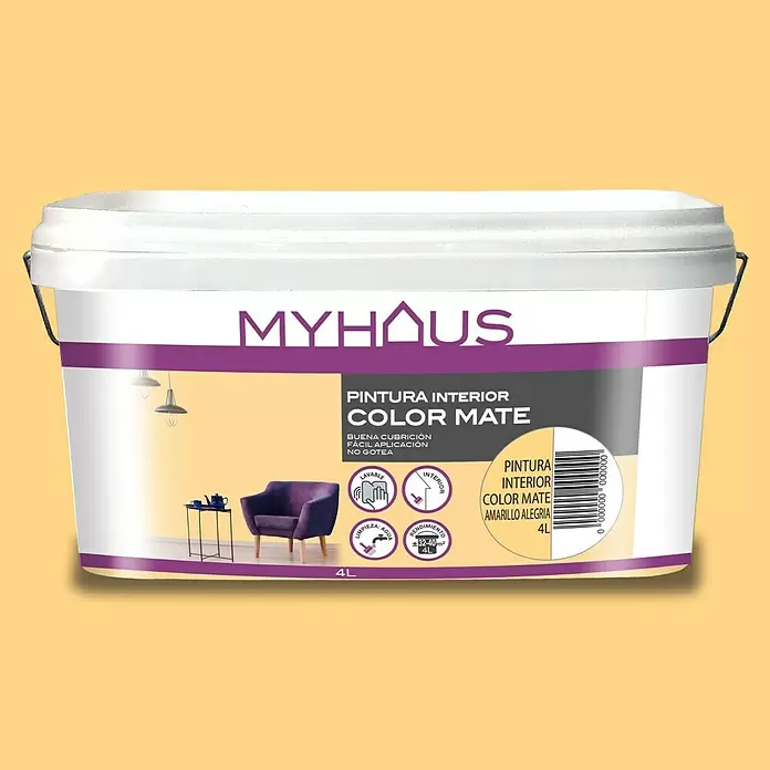 Pintura para paredes Myhaus - Amarillo Alegría, 4 l, Mate - Vista frontal