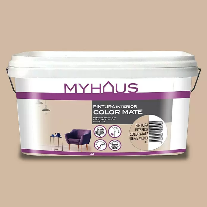 Pintura para paredes Myhaus - Beige medio, 4 l, Mate - Vista frontal