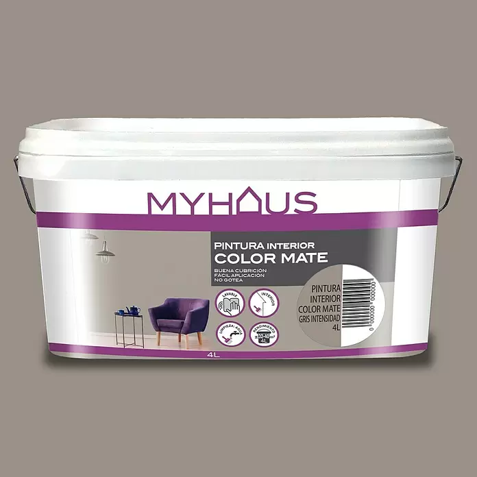 Pintura para paredes Myhaus - Gris Intensidad, 4 l, Mate - Vista frontal