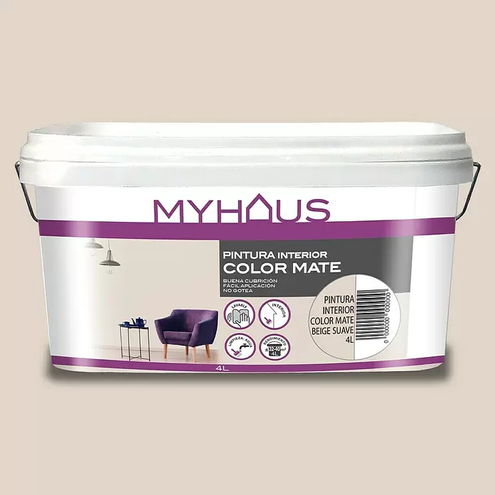 Pintura para paredes Myhaus - Beige Suave, 4 l, Mate - Vista frontal