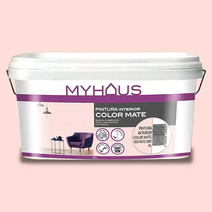 Pintura para paredes Myhaus - Rosa Pastel Baby, 4 l, Mate - Vista frontal