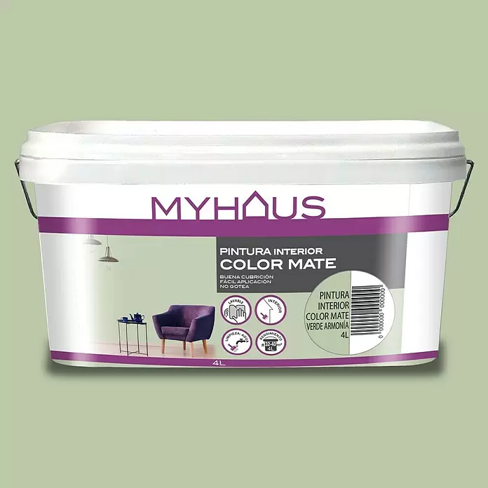 Pintura para paredes Myhaus - Verde Armonía, 4 l, Mate - Vista frontal