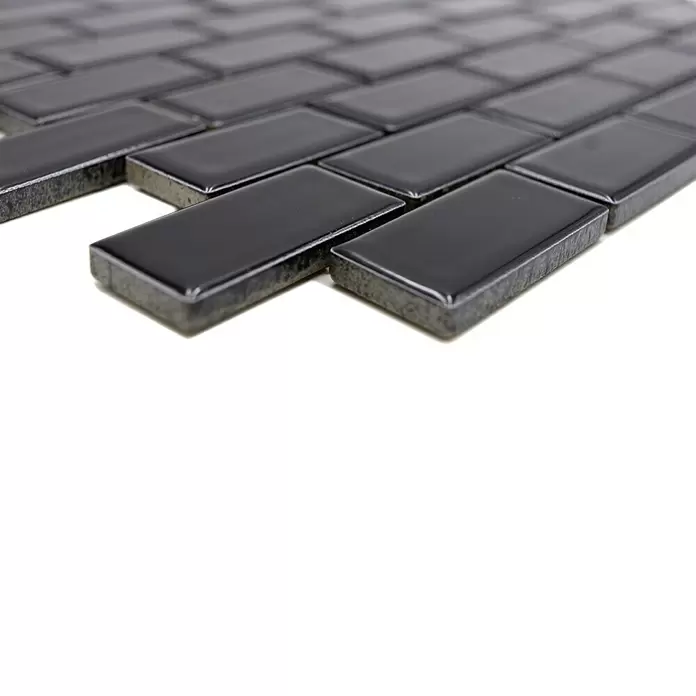 Mozaïektegel brick Uni CBR 4BG - 29,8 x 29,8 cm, Zwart, Glanzend - Close-up