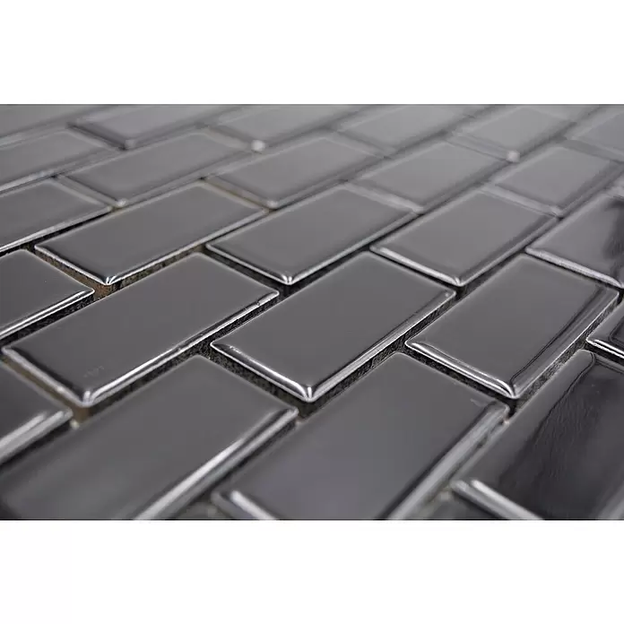 Mozaïektegel brick Uni CBR 4BG - 29,8 x 29,8 cm, Zwart, Glanzend - Close-up