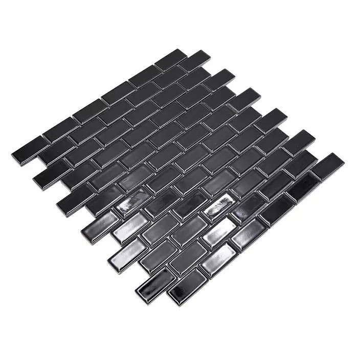 Mozaïektegel brick Uni CBR 4BG - 29,8 x 29,8 cm, Zwart, Glanzend - Diagonaal zicht