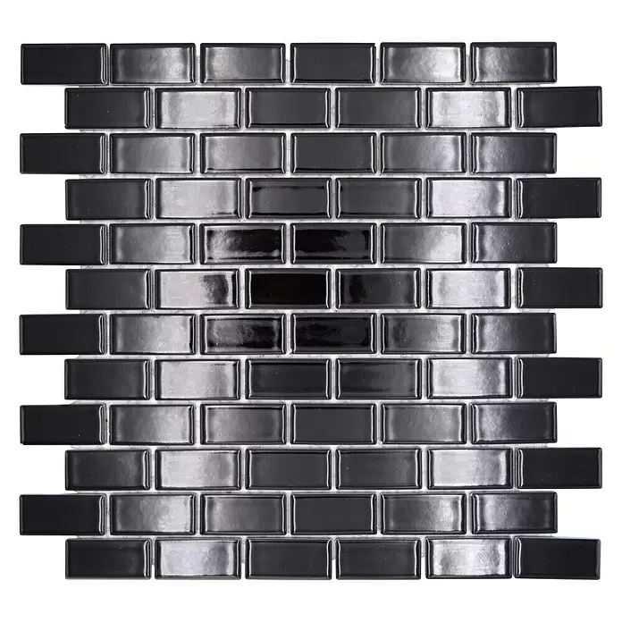 Mozaïektegel brick Uni CBR 4BG - 29,8 x 29,8 cm, Zwart, Glanzend - Vooraanzicht