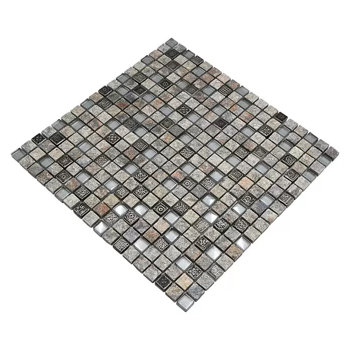 Mozaïektegel vierkant glas Mix XCM M710 - 30 x 30 cm, Grijs, Mat - Diagonaal zicht