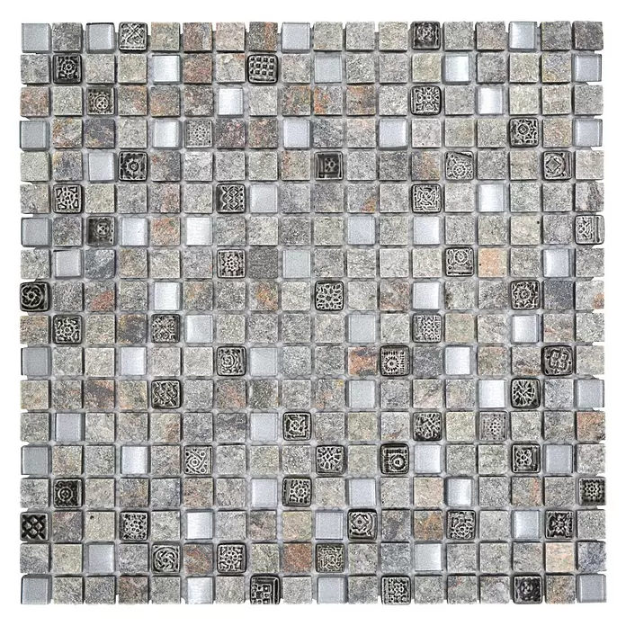 Mozaïektegel vierkant glas Mix XCM M710 - 30 x 30 cm, Grijs, Mat - Vooraanzicht