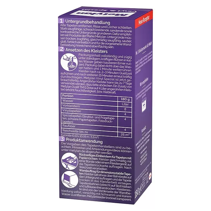 Metylan Tapetenkleister Vinyl & Spezial - 180 g - Diagonale Ansicht