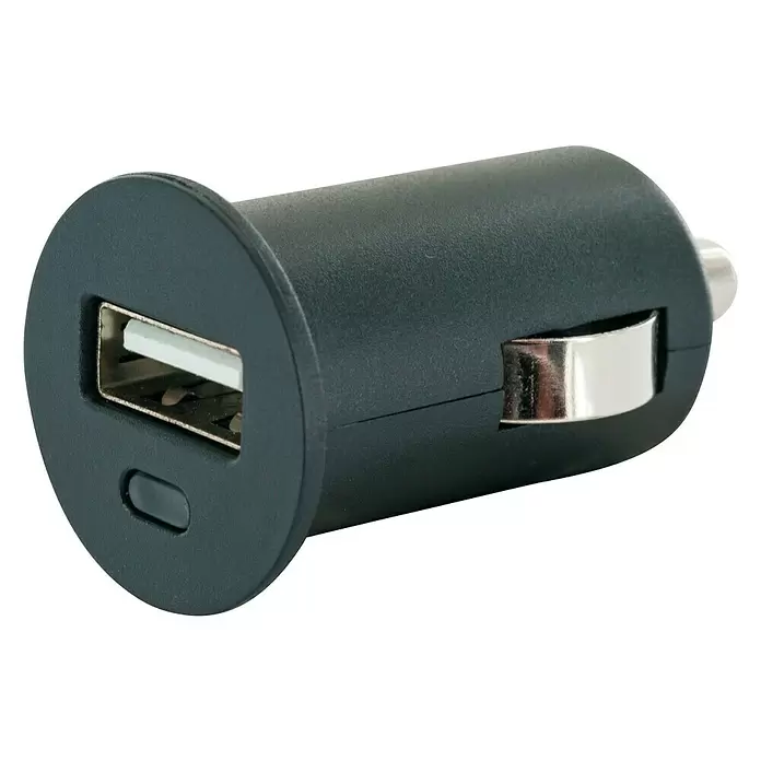 Schwaiger USB-Ladeadapter - USB-A-Kupplung, Zigarettenanzünder-Stecker (SAE J563), Schwarz - Diagonale Ansicht
