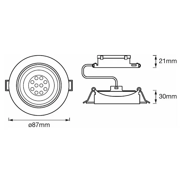 Ledvance LED-Einbauleuchten-Set Simple Dim - 5 W, Nickel, 3 Stk., Warmweiß - Skizze