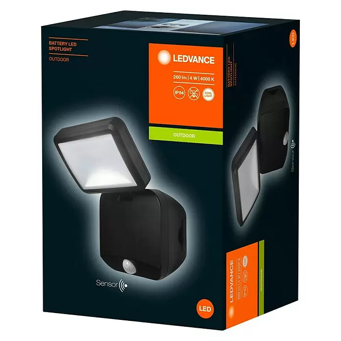 Ledvance Sensor-LED-Außenwandstrahler Single - 4 W, Schwarz, Bewegungsmelder, 1-flammig - Diagonale Ansicht