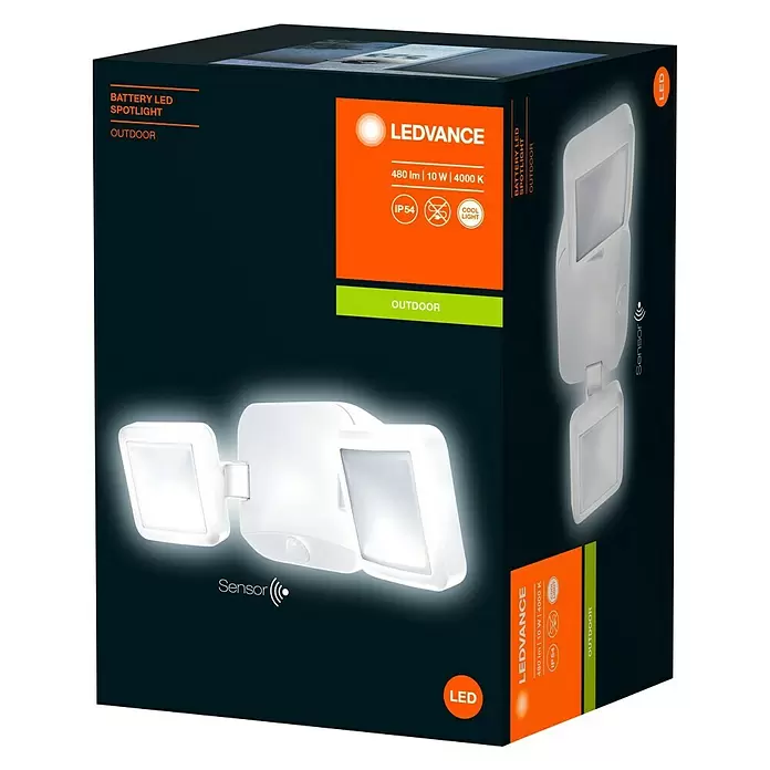 Ledvance Sensor-LED-Außenwandstrahler Double - 10 W, Weiß, Bewegungsmelder, 2-flammig - Diagonale Ansicht