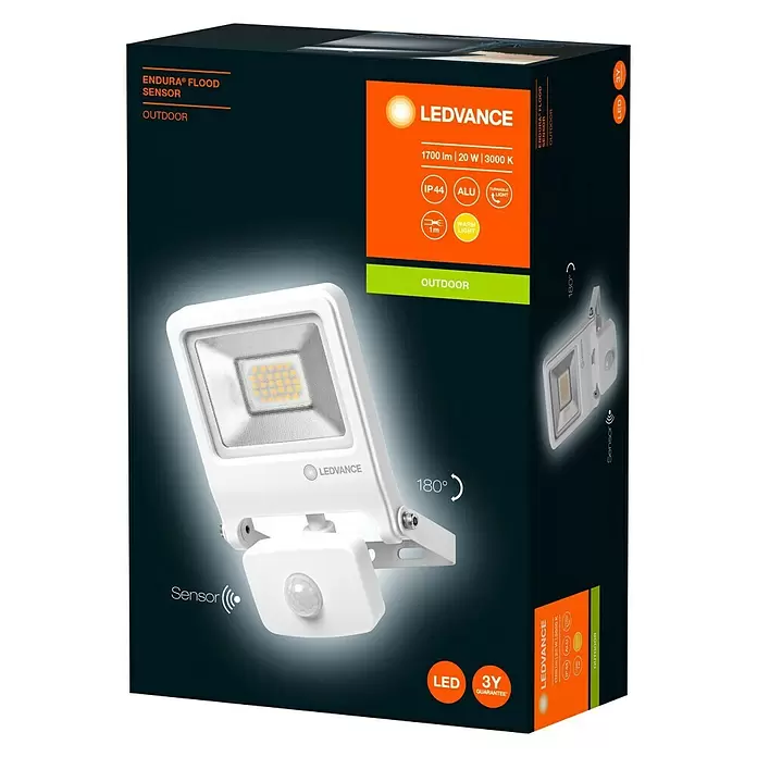 Ledvance LED-Strahler Endura Flood - Weiß, Sensor, 20 W, IP44 - Diagonale Ansicht