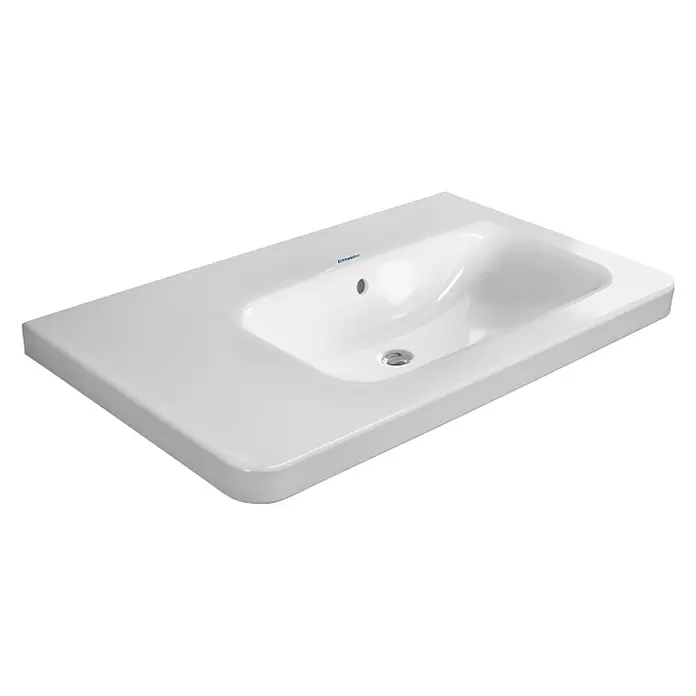 Duravit DuraStyle Waschtisch - 80 x 48 cm, Ohne Spezialglasur, Hahnloch: Ohne, Mit Überlauf, Weiß, Ablagefläche: Links - Diagonale Ansicht
