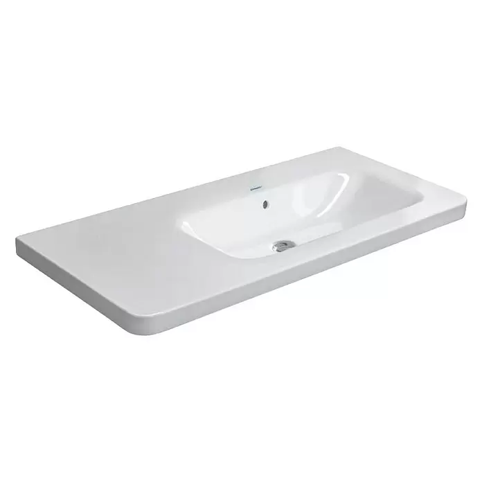 Duravit DuraStyle Waschtisch - 100 x 48 cm, Ohne Spezialglasur, Hahnloch: Ohne, Mit Überlauf, Weiß, Ablagefläche: Links - Diagonale Ansicht