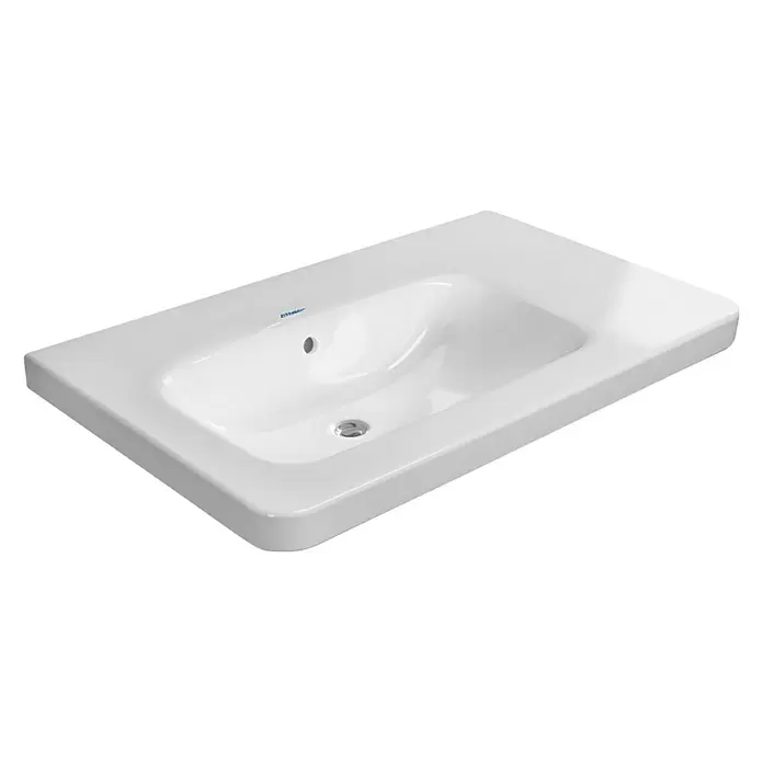 Duravit DuraStyle Waschtisch - 80 x 48 cm, Ohne Spezialglasur, Hahnloch: Ohne, Mit Überlauf, Weiß, Ablagefläche: Rechts - Diagonale Ansicht