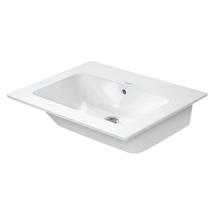 Duravit ME by Starck Waschtisch Typ 1 - 63 x 49 cm, Ohne Spezialglasur, Hahnloch: Ohne, Mit Überlauf, Weiß - Diagonale Ansicht