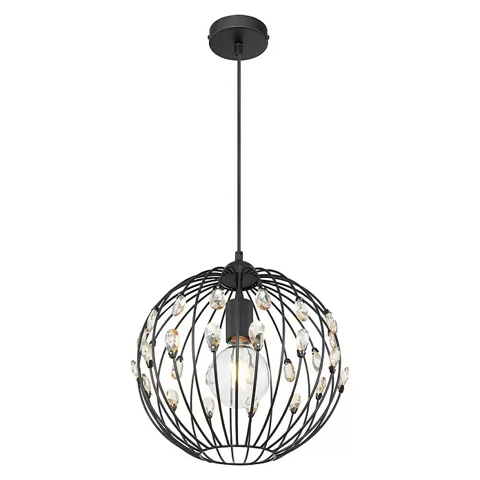 Globo Pendelleuchte rund HANAKO - 60 W, Ø x H: 300 mm x 39 cm, Schwarz, E27 - Vorderansicht