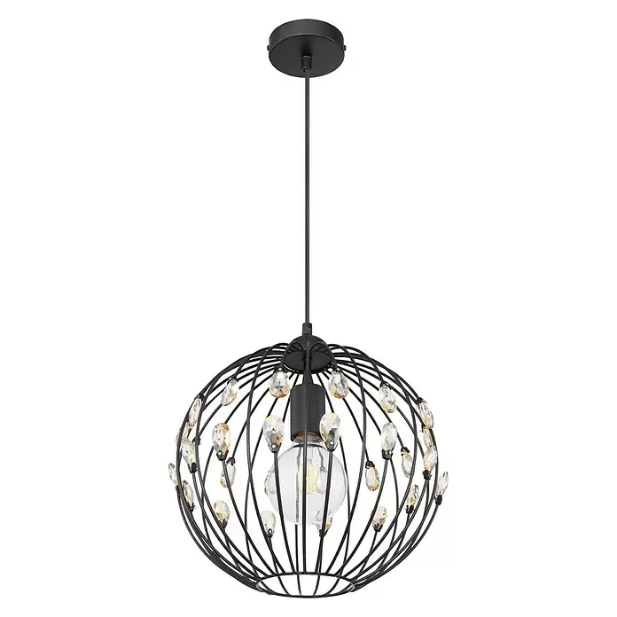 Globo Pendelleuchte rund HANAKO - 60 W, Ø x H: 300 mm x 39 cm, Schwarz, E27 - Vorderansicht