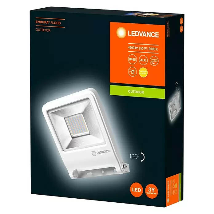 Ledvance LED-Strahler Endura Flood - Weiß, 50 W, IP65 - Diagonale Ansicht