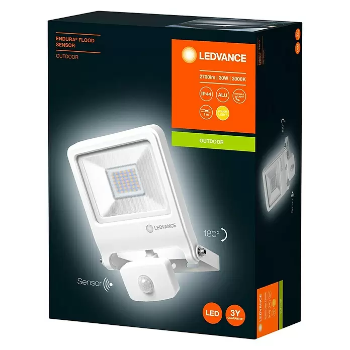 Ledvance LED-Strahler Endura Flood - Weiß, Sensor, 30 W, IP44 - Diagonale Ansicht