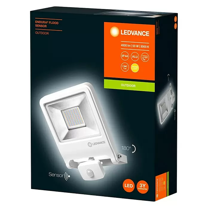 Ledvance LED-Strahler Endura Flood - Weiß, Sensor, 50 W, IP44 - Diagonale Ansicht