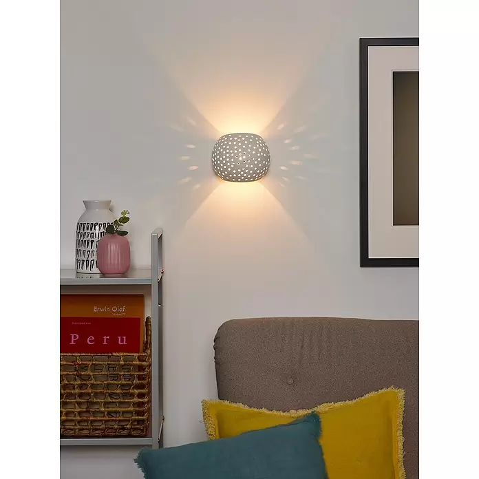 Lucide Gipsy Wandleuchte - 40 W, L x B x H: 13 x 15 x 12,8 cm, Weiß, G9, Strukturiert - Stimmungsaufnahme
