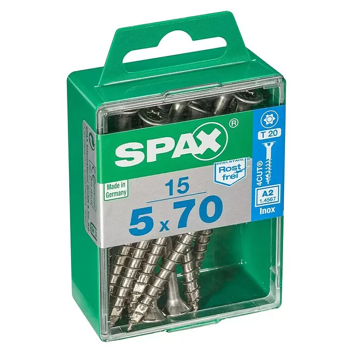Spax T-Star plus Champú seco Inoxidable - Ø x L: 5 x 70 mm, Acero inoxidable, 15 uds., Rosca parcial - Vista angular