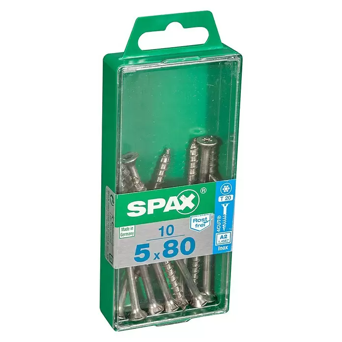 Spax T-Star plus Champú seco Inoxidable - Ø x L: 5 x 80 mm, Acero inoxidable, 10 uds., Rosca parcial - Vista angular