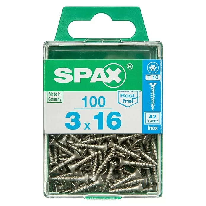 Spax T-Star plus Tornillo avellanado Inoxidable - Ø x L: 3 x 16 mm, Acero inoxidable, 100 uds., Rosca completa - Vista frontal