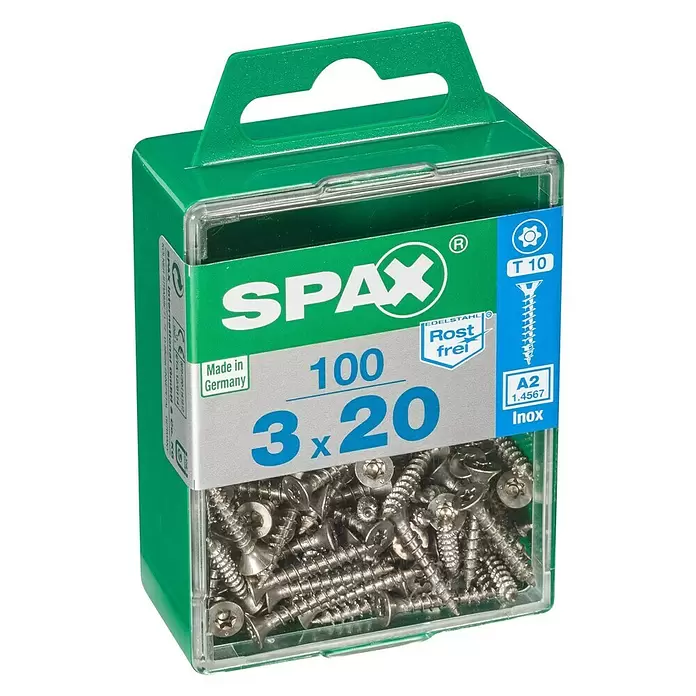Spax T-Star plus Tornillo avellanado Inoxidable - Ø x L: 3 x 20 mm, Acero inoxidable, 100 uds., Rosca completa - Vista angular