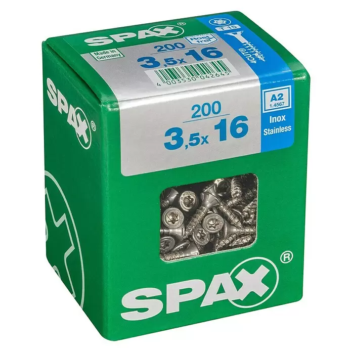 Spax T-Star plus Tornillo avellanado Inoxidable - Ø x L: 3,5 x 16 mm, Acero inoxidable, 200 uds., Rosca completa - Vista angular