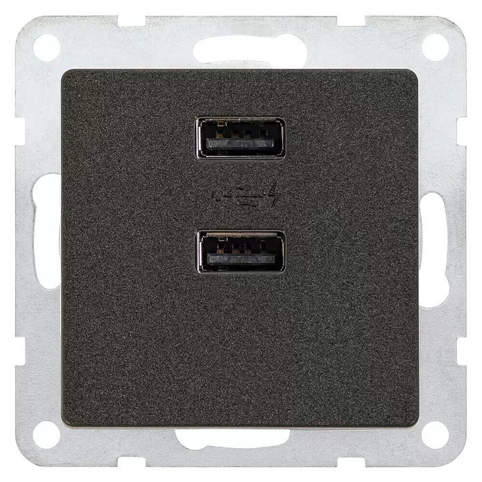 Siemens DELTA Mega Stopcontactinzet met USB - Zwart, 2 aansluitingen, Kunststof - Vooraanzicht