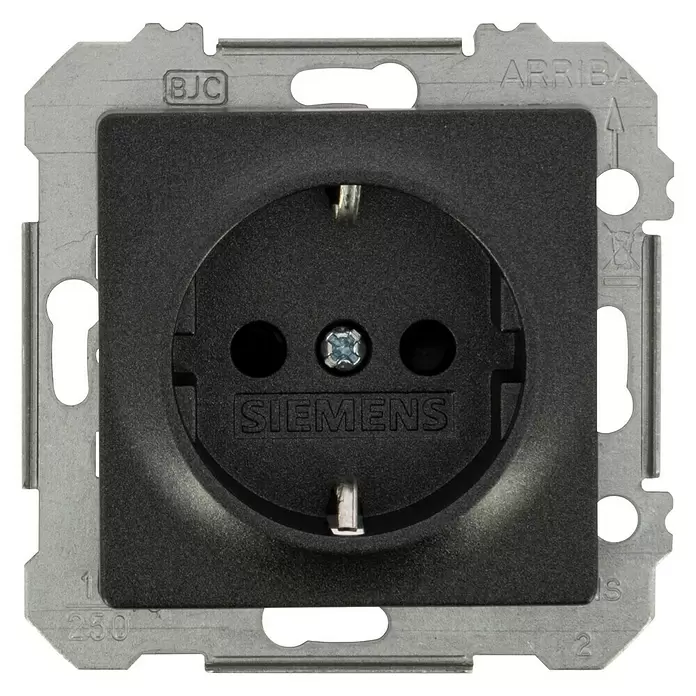 Siemens DELTA Mega Stopcontact - Zwart, Inbouw - Vooraanzicht