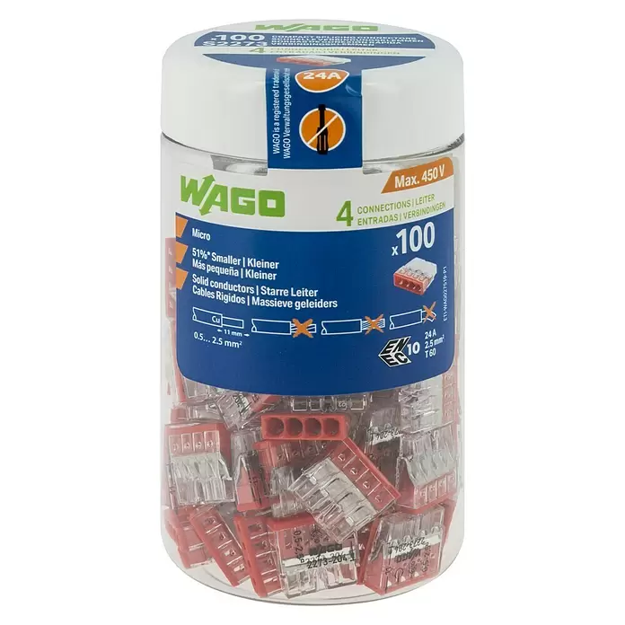 Wago Lasklem - 100 st., Aantal kabels: 4 st., 0,5 - 2,5 mm² - Vooraanzicht