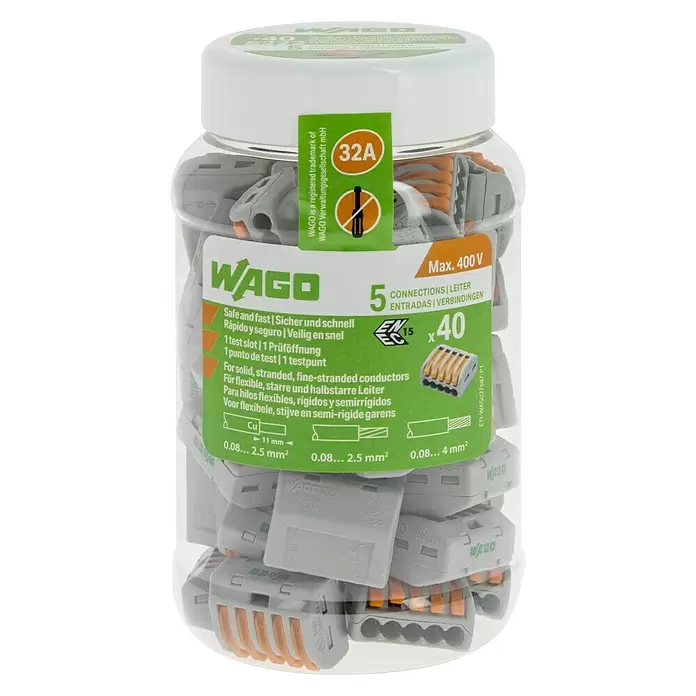 Wago Lasklem met hendel - Aantal kabels: 5 st., 0,08 - 4 mm², 40 st. - Vooraanzicht