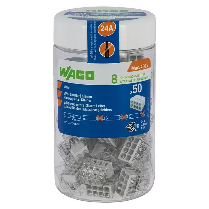 Wago Lasklem - 50 st., Aantal kabels: 8 st., 0,5 - 2,5 mm² - Vooraanzicht
