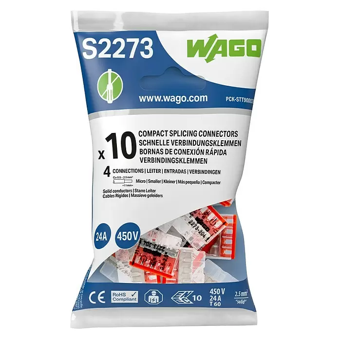 Wago Lasklem - 0,5 - 2,5 mm², 10 st., 4 st. - Vooraanzicht