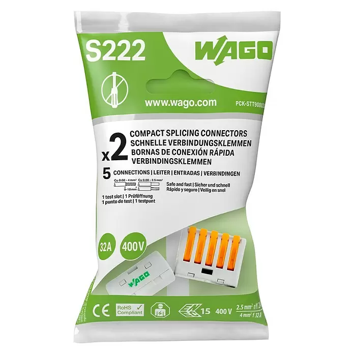 Wago Lasklem met hendel - Aantal kabels: 5 st., 2 st., 0,08 - 4 mm² - Vooraanzicht
