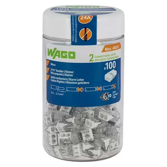 Wago Lasklem - 100 st., Aantal kabels: 2 st., 0,5 - 2,5 mm² - Vooraanzicht