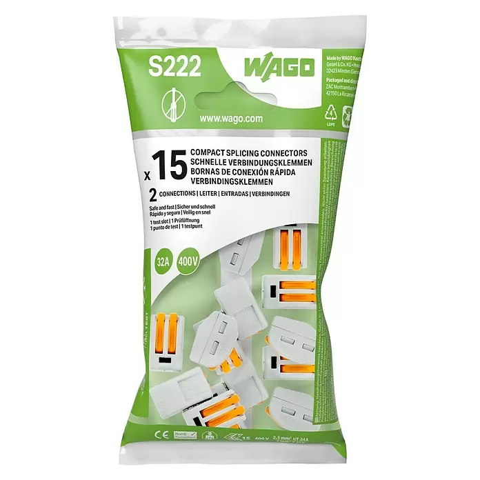 Wago Lasklem met hendel - Aantal kabels: 2 st., 15 st., 0,08 - 4 mm² - Vooraanzicht