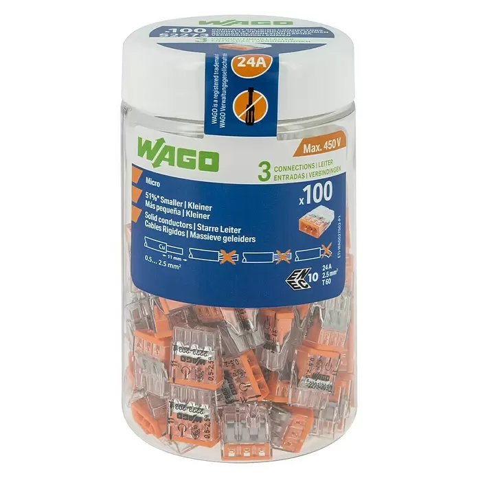 Wago Lasklem - 100 st., Aantal kabels: 3 st., 0,5 - 2,5 mm² - Vooraanzicht