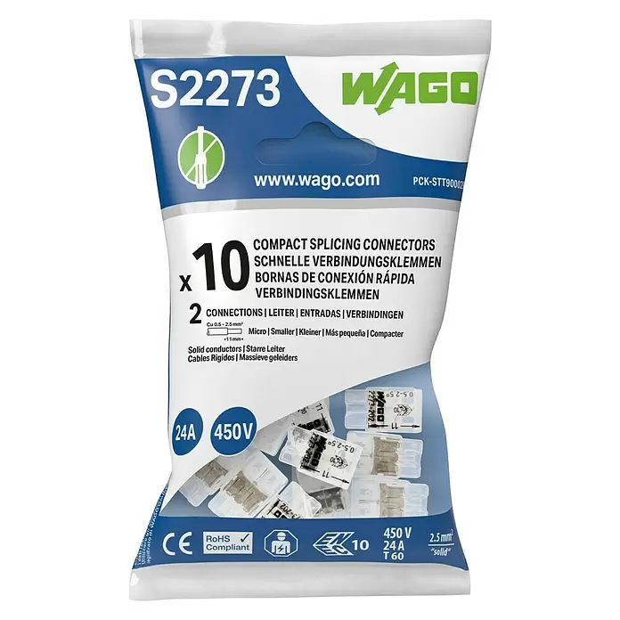 Wago Lasklem - 0,5 - 2,5 mm², 10 st., 2 st. - Vooraanzicht
